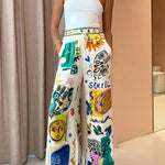 Meralda Unique Print Elastic Waist Pocketed Wide Leg Pants