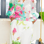 Long Sleeves Loose Floral Printed Gauze See-Through Split-Joint Lapel Blouses&Shirts Tops