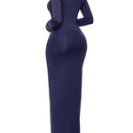 Bodycon Long Sleeves Solid Color High Neck Maxi Dresses