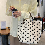Vintage Canvas Polka-Dot Printed Makeup Tote Bag Bucket Bag