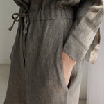 Urban Linen Drawstring Elastic Waisted Wide Leg Long Sleeves Jumpsuits