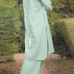 Cotton and linen V-neck 3/4 sleeve wide brimmed pants 2-piece set