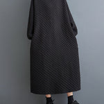 A-Line Long Sleeves Hooded Quilted Split-Side Midi Dresses