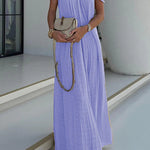 Modern and Sophisticated Linen Blend Draped Braids Cover Up Maxi Dress