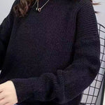 Long Sleeves Loose Solid Color Round-Neck Pullovers Sweater Tops