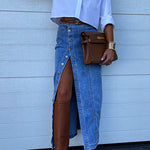 Margovil High Rise Button Down Slit Denim Skirt