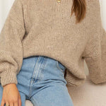 Margovil Drop Shoulder Lantern Long Sleeves Comfy Pullover Sweater