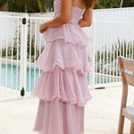 Margovil Strapless Empire Waist Ruffle Layered Maxi Dress
