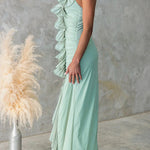 Margovil One Shoulder Slit Ruffle Mesh Maxi Dress