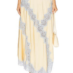Margovil High Rise Color Block Lace Trim Satin Maxi Skirt