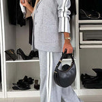Margovil Patchwork Notch Lapel Pocketed Blazer Elastic Waist Wide Leg Pants Casual Set