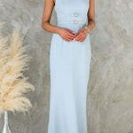Halter Sleeveless Back Slit Waisted Maxi Dress