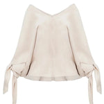 Joyful Bond Linen Blend V-neck Knotted Cuff Half Sleeve Loose Top