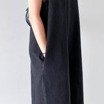 A-Line Loose Pockets Solid Color Tied Round-Neck Maxi Dresses