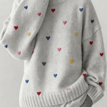 Women'S Casual Loose-Fitting Round-Neck Sweater With Heart Embroidery