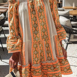 Friendly Shores Linen Blend Ethnic Print Off Shoulder Loose Mini Dress