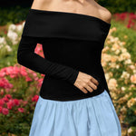 High Waisted Long Sleeves Contrast Color Pleated Split-Joint Off-The-Shoulder Mini Dresses