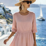 Women'S Solid Color Round Neck Loose-Fitting Vacation Dress