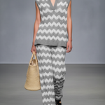 Women's Sheer Wave Pattern Knitted Sleeveless Top And Straight-leg Pants Set