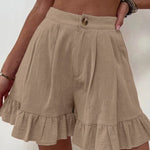 Women Summer Cotton Casual Plain Natural Ruffled Shorts