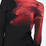 Long Sleeves Skinny Asymmetric Printed Split-Joint High Neck T-Shirts Tops