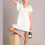 Flared Sleeves Loose Comfort Solid Color V-Neck Mini Dresses