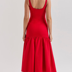 Graceful Silhouette Square Neck Wide Strap Drop Waist Midi Dress