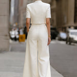 Modern Structured Two-Piece Set ��� Cropped Zip-Front Jacket & Wide-Leg Trousers