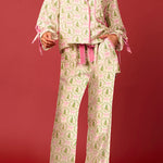Christmas Printed Velvet Lace-up Long-sleeve Pocket Top and Elastic Waist Wide-leg Pants Set