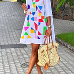 A-Line Half Sleeves Contrast Color Stand Collar Mini Dresses