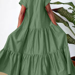 A-Line Loose Pleated Solid Color Split-Joint V-Neck Maxi Dresses