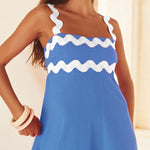 A-line High Waisted Contrast Color Zipper Square-neck Maxi Dresses Midi Dresses