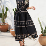 A-Line Half Sleeves Buttoned Tied Waist Lapel Midi Dresses