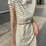 A-Line High Waisted Detachable Hollow Split-Joint Mock Neck Midi Dresses
