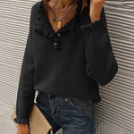 Long Sleeve Button Down Ruffle Knit Pullover Sweater Tops