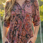 Comfortable Paisley Print Shirt Midi Dress