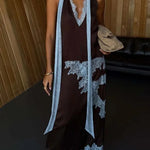 Sunday Social Contrast Color Satin Lace Trim Mid Rise Maxi Skirt