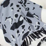 Fashionable Leopard Print Contrast Tassel Hem Loose Knitted Shawl