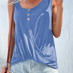 Kink T-Shirt Solid Color Cross Button Round Neck Sleeveless Tank Top