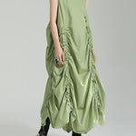 Irregular Clipping Loose Solid Color Round-Neck Midi Dresses