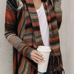 Mid-length slim-fitting fashionable fringed striped jacket