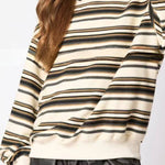 Striped Lapel Long-sleeved Top Loose Casual Sweatshirt