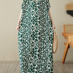 Batwing Sleeves Loose Floral Printed V-Neck Maxi Dresses