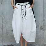 Loose White Linen Split-Side Harem Pants