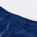 Skinny Leg Straight Leg High-Waisted Solid Color Split-Joint PU Pants Trousers