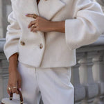 Double-breasted short wool coat with lapel