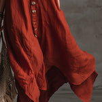 Vintage And Charming Red Cotton And Linen Sleeveless Maxi Dress