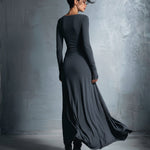 Women's Gray Exquisite Stretch Blended Fabric Wrap Dress - Knotted Maxi Dress