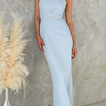 Halter Sleeveless Back Slit Waisted Maxi Dress
