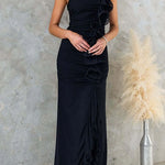 Margovil One Shoulder Slit Ruffle Mesh Maxi Dress